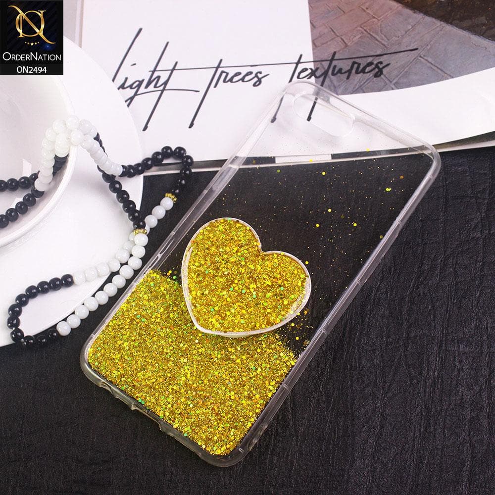 Oppo A3s Cover- Design 2 - Stylish Bling Glitter Soft Case With Heart Mobile Holder - Glitter Does Not Move