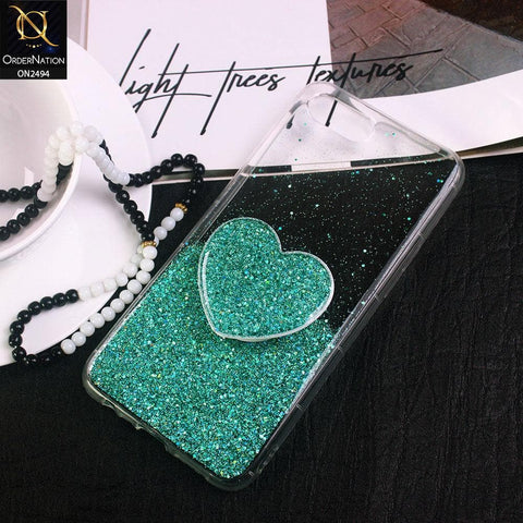 Oppo A5 Cover- Design 3 - Stylish Bling Glitter Soft Case With Heart Mobile Holder - Glitter Does Not Move