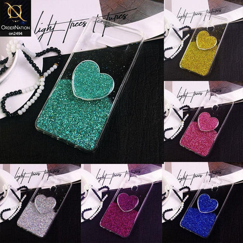 Oppo A12e Cover- Design 3 - Stylish Bling Glitter Soft Case With Heart Mobile Holder - Glitter Does Not Move