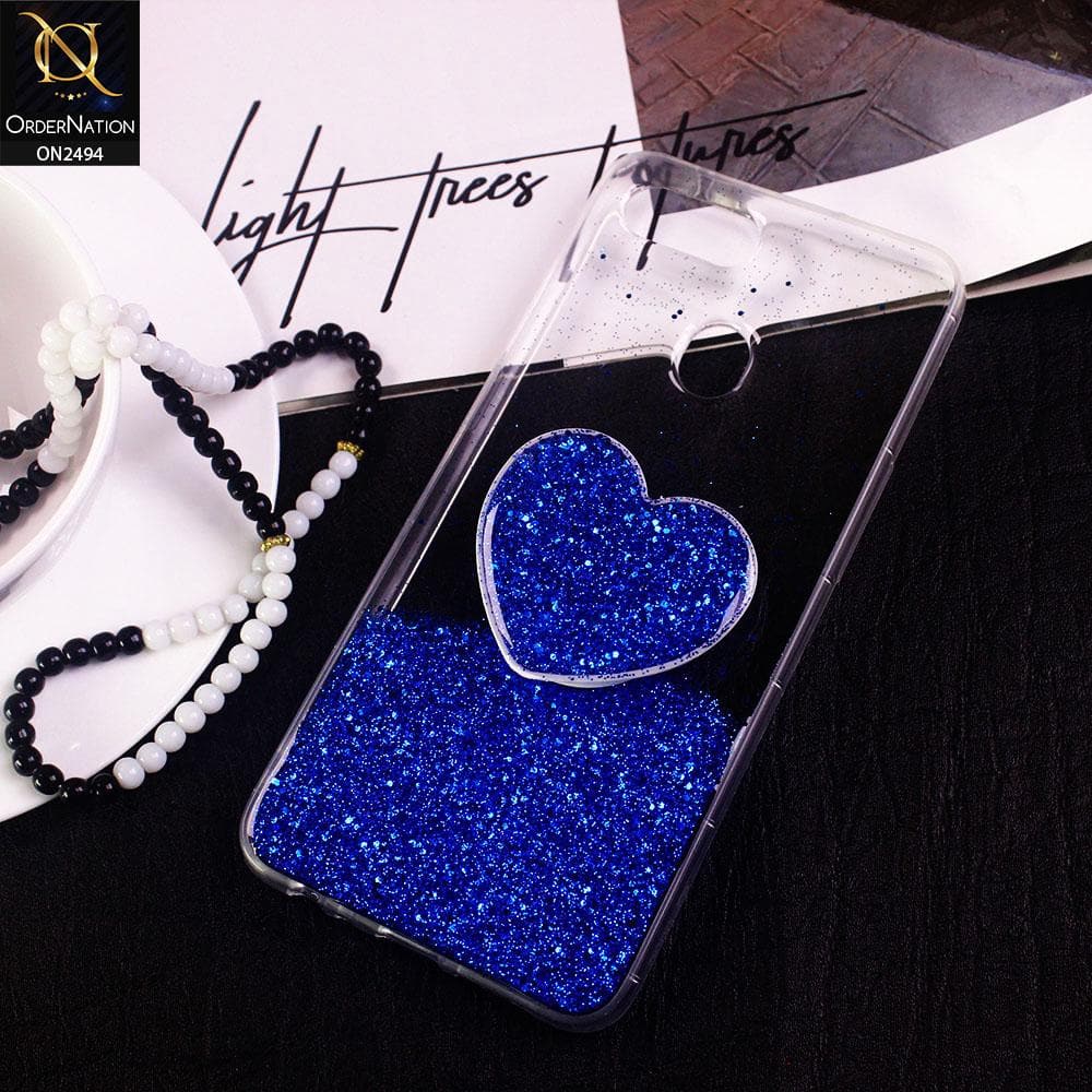 Realme 2 Pro Cover- Design 5 - Stylish Bling Glitter Soft Case With Heart Mobile Holder - Glitter Does Not Move