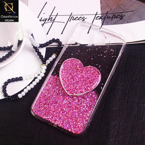 iPhone 11 Pro Cover- Design 4 - Stylish Bling Glitter Soft Case With Heart Mobile Holder - Glitter Does Not Move