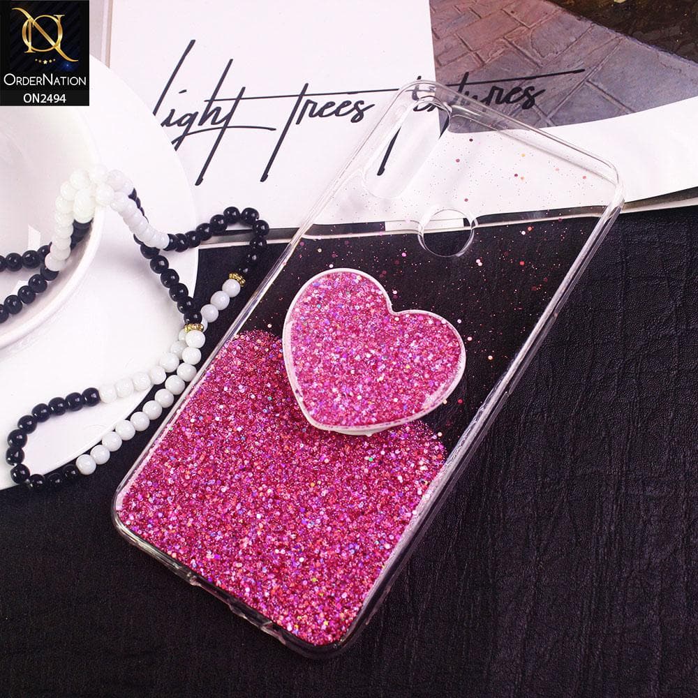 Oppo A31 Cover- Design 4 - Stylish Bling Glitter Soft Case With Heart Mobile Holder - Glitter Does Not Move