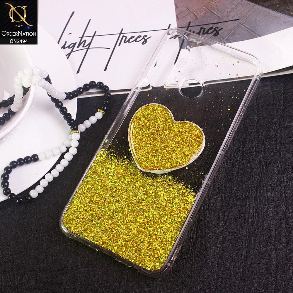 Realme 5 Cover- Design 2 - Stylish Bling Glitter Soft Case With Heart Mobile Holder - Glitter Does Not Move