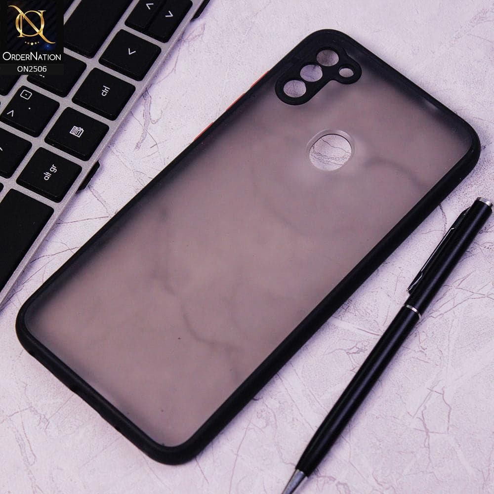 Samsung Galaxy M11 Cover - Black - New Semi Tranparent Color Borders Matte Hard PC Protective Case