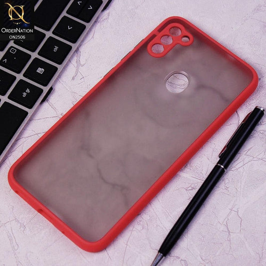 Samsung Galaxy A11 Cover - Red - New Semi Tranparent Color Borders Matte Hard PC Protective Case