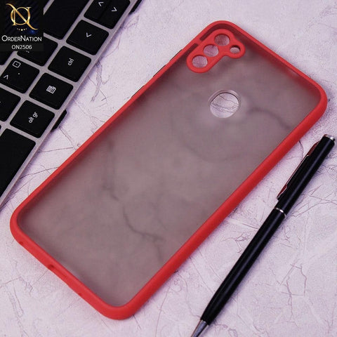 Samsung Galaxy M11 Cover - Red - New Semi Tranparent Color Borders Matte Hard PC Protective Case