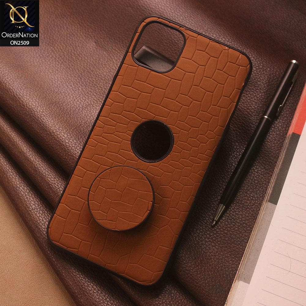 iPhone 11 Pro Cover - Brown - New Abstract Pattern Leather Texture Case with Mobile Holder