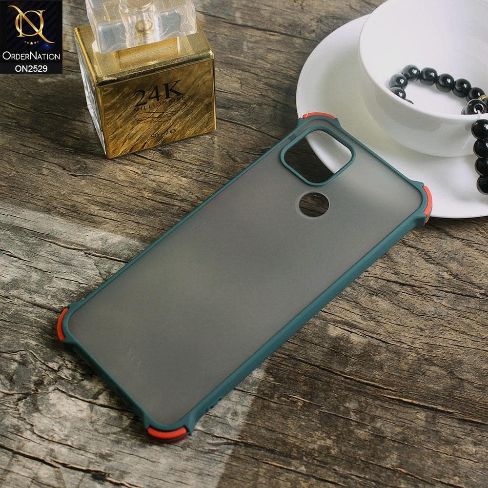 Oppo A15 Cover - Dark Green - Translucent Matte Shockproof Camera Ring Protection Case