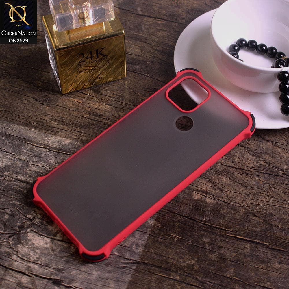 Oppo A15s Cover - Red - Translucent Matte Shockproof Camera Ring Protection Case