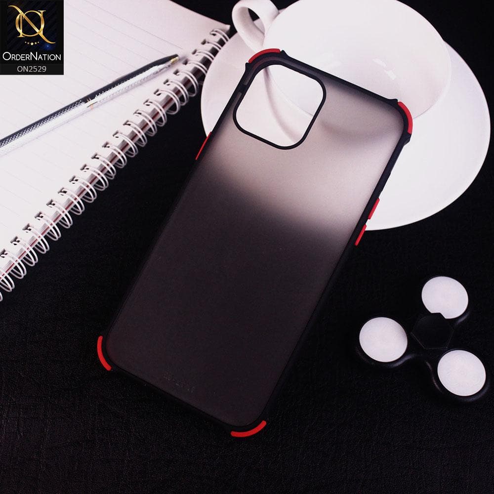 iPhone 12 Cover - Black - Translucent Matte Shockproof Camera Ring Protection Case