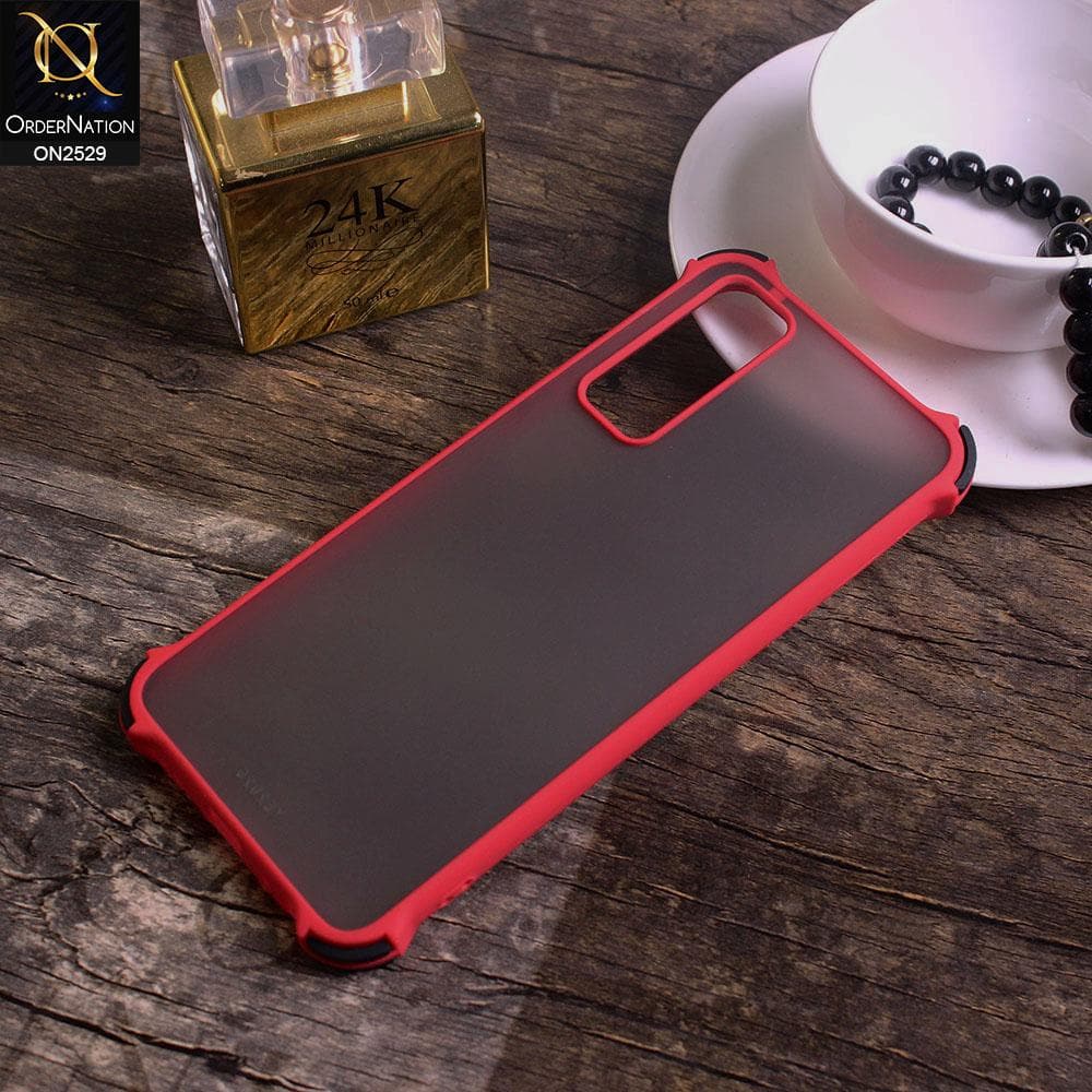 Vivo Y51 2020 Cover - Red - Translucent Matte Shockproof Camera Ring Protection Case