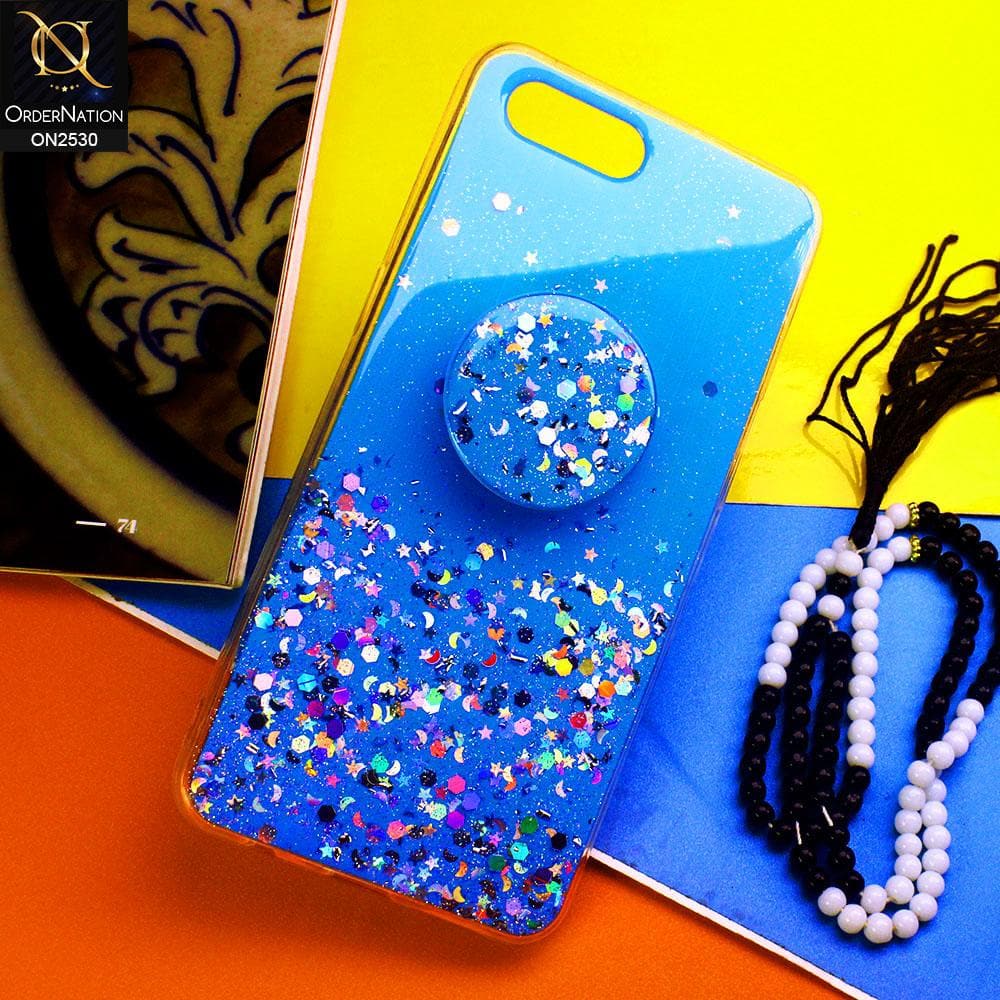 Oppo A3s Cover - Blue - Fancy Bling Glitter Soft Case With  Holder - Glitter Does Not Move