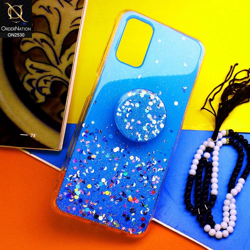 Oppo A92 Cover - Blue - Fancy Bling Glitter Soft Case With  Holder - Glitter Does Not Move