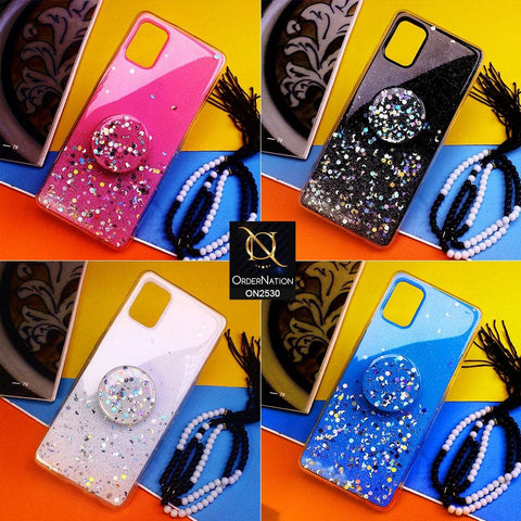 Oppo A8 Cover - Blue - Fancy Bling Glitter Soft Case With Holder - Glitter Does Not Move