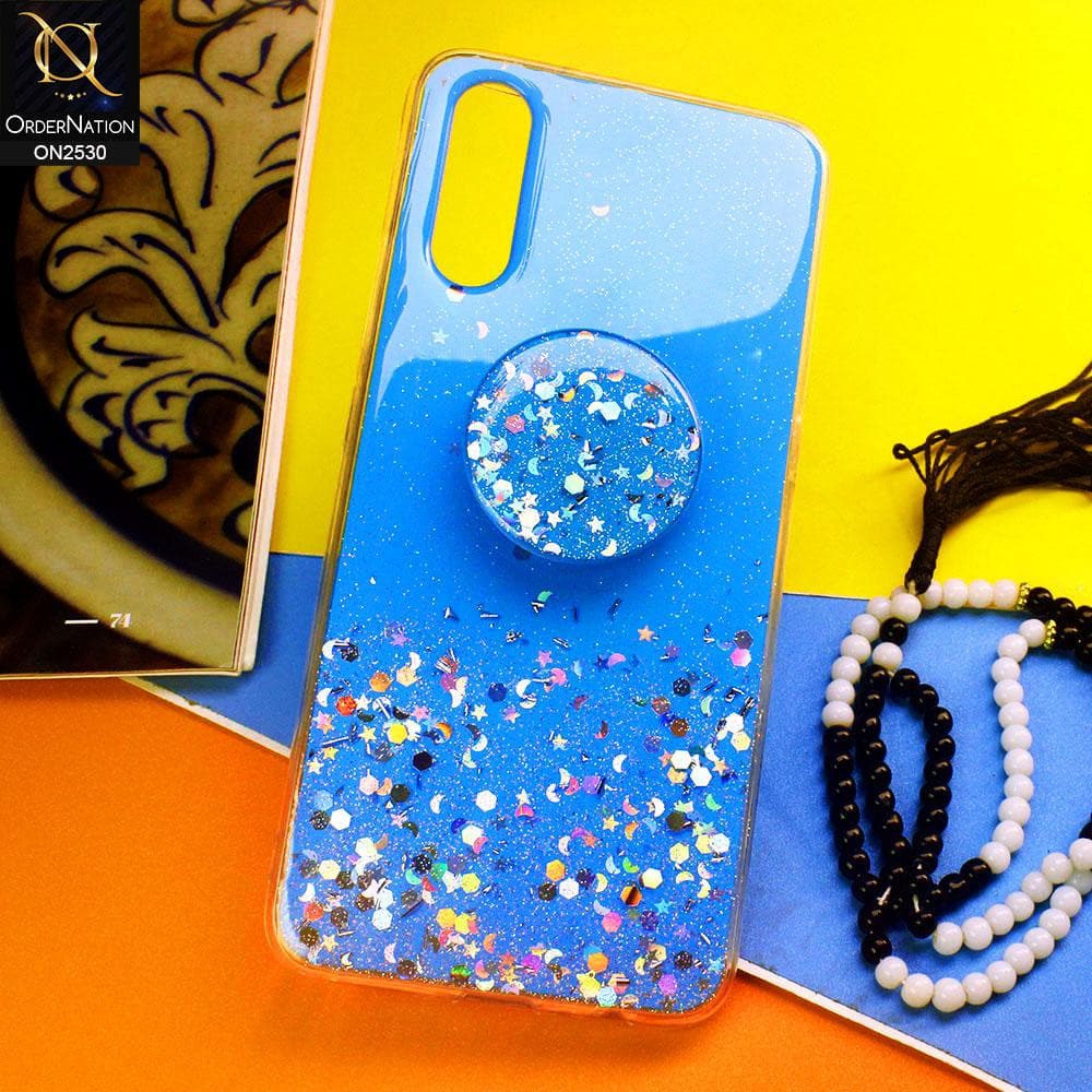 Vivo S1 Cover - Blue - Fancy Bling Glitter Soft Case With  Holder - Glitter Does Not Move