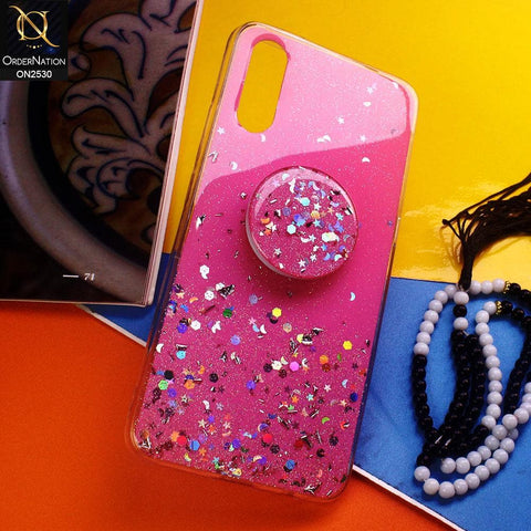 Vivo S1 Cover - Pink - Fancy Bling Glitter Soft Case With  Holder - Glitter Does Not Move