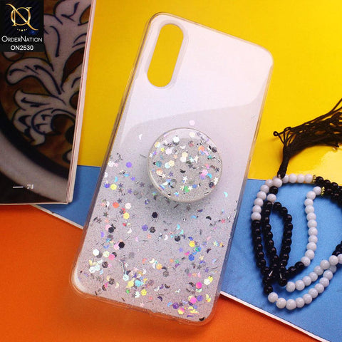 Vivo S1 Cover - White - Fancy Bling Glitter Soft Case With  Holder - Glitter Does Not Move