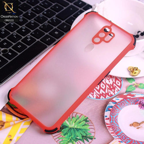 Oppo A5 2020 Cover - Red - Semi Transparent Matte Shockproof Camera Ring Protection Case