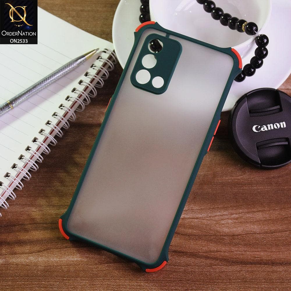 Oppo F19 Cover - Dark Green - Semi Transparent Matte Shockproof Camera Ring Protection Case