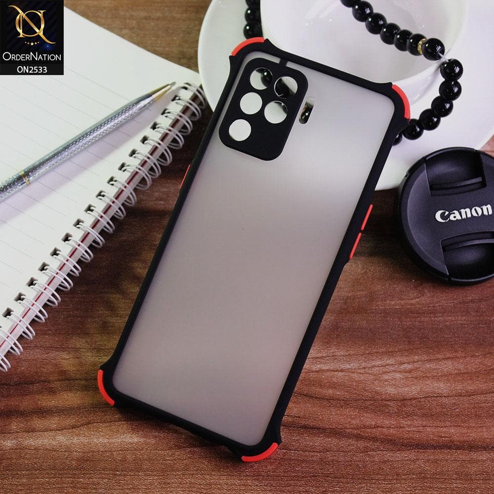 Oppo A94 Cover - Black - Semi Transparent Matte Shockproof Camera Ring Protection Case