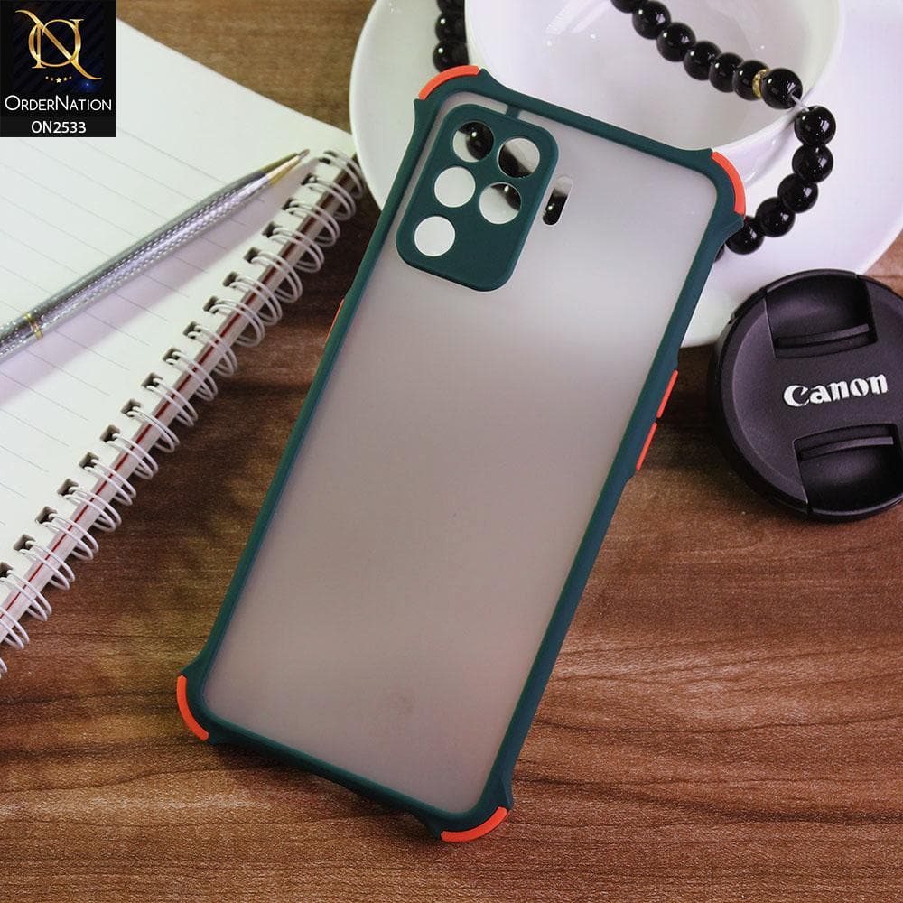 Oppo A94 Cover - Dark Green - Semi Transparent Matte Shockproof Camera Ring Protection Case