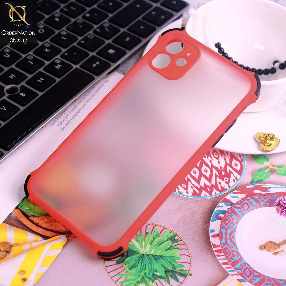 iPhone 11 Cover - Red - Semi Transparent Matte Shockproof Camera Ring Protection Case