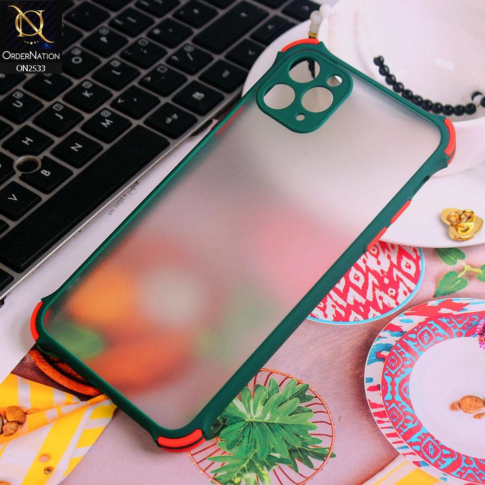 iPhone 11 Pro Cover - Green - Semi Transparent Matte Shockproof Camera Ring Protection Case