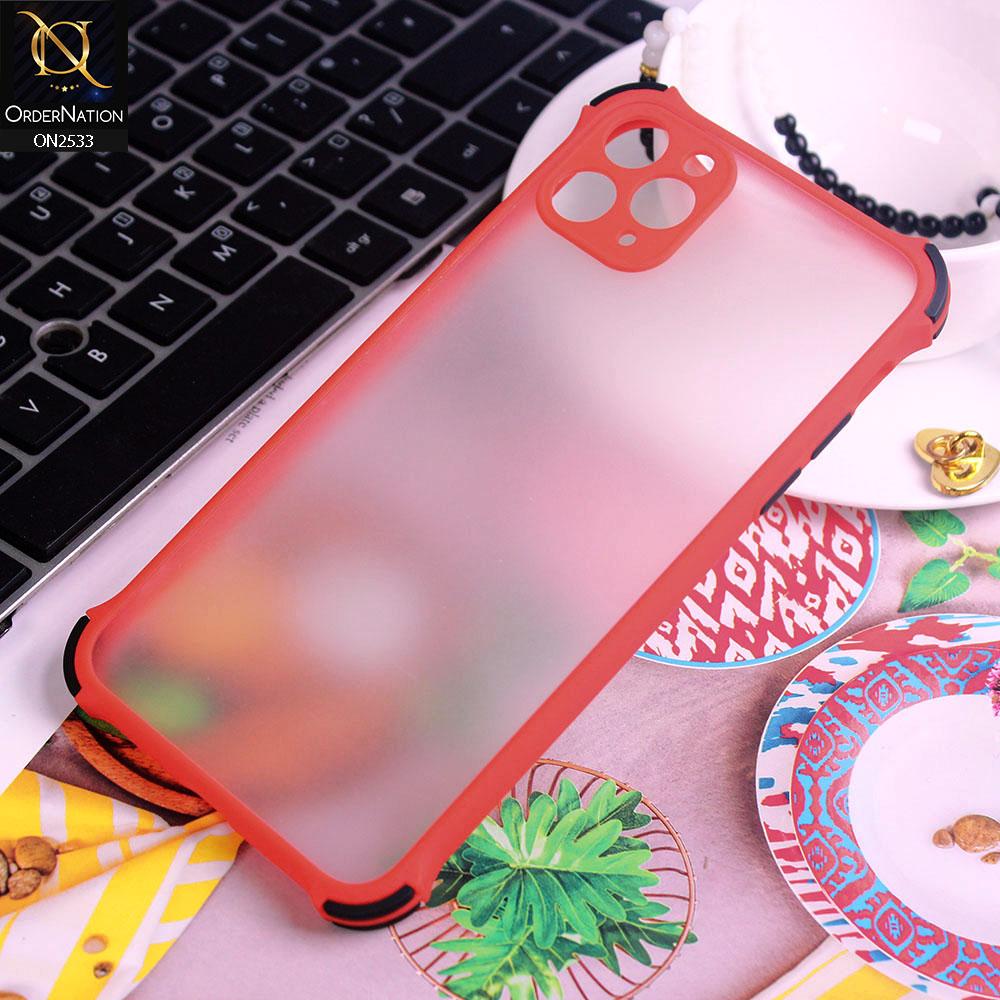 iPhone 11 Pro Max Cover - Red - Semi Transparent Matte Shockproof Camera Ring Protection Case