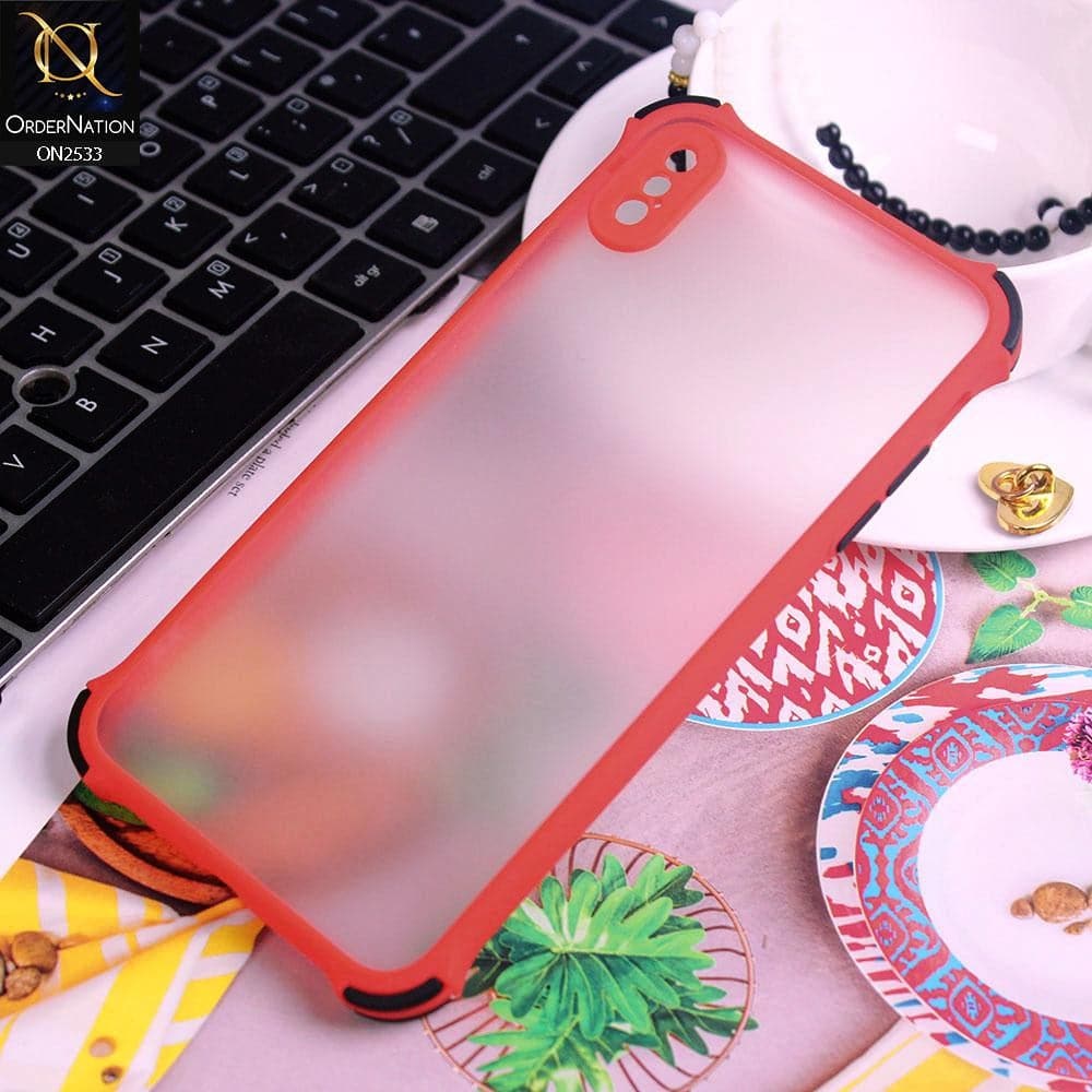 iPhone XS / X Cover - Red - Semi Transparent Matte Shockproof Camera Ring Protection Case