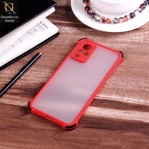 Vivo V21 - Red - Semi Transparent Matte Shockproof Camera Ring Protection Case