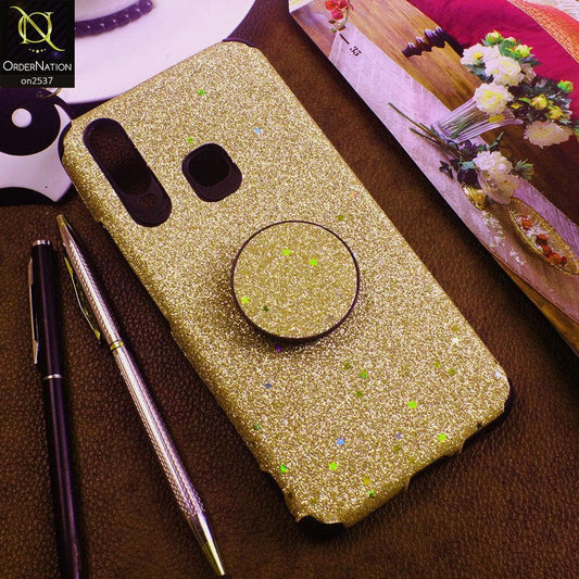 Vivo Y11 2019 - Golden - Soft Girlish Glitter Texture Case with Mobile Holder