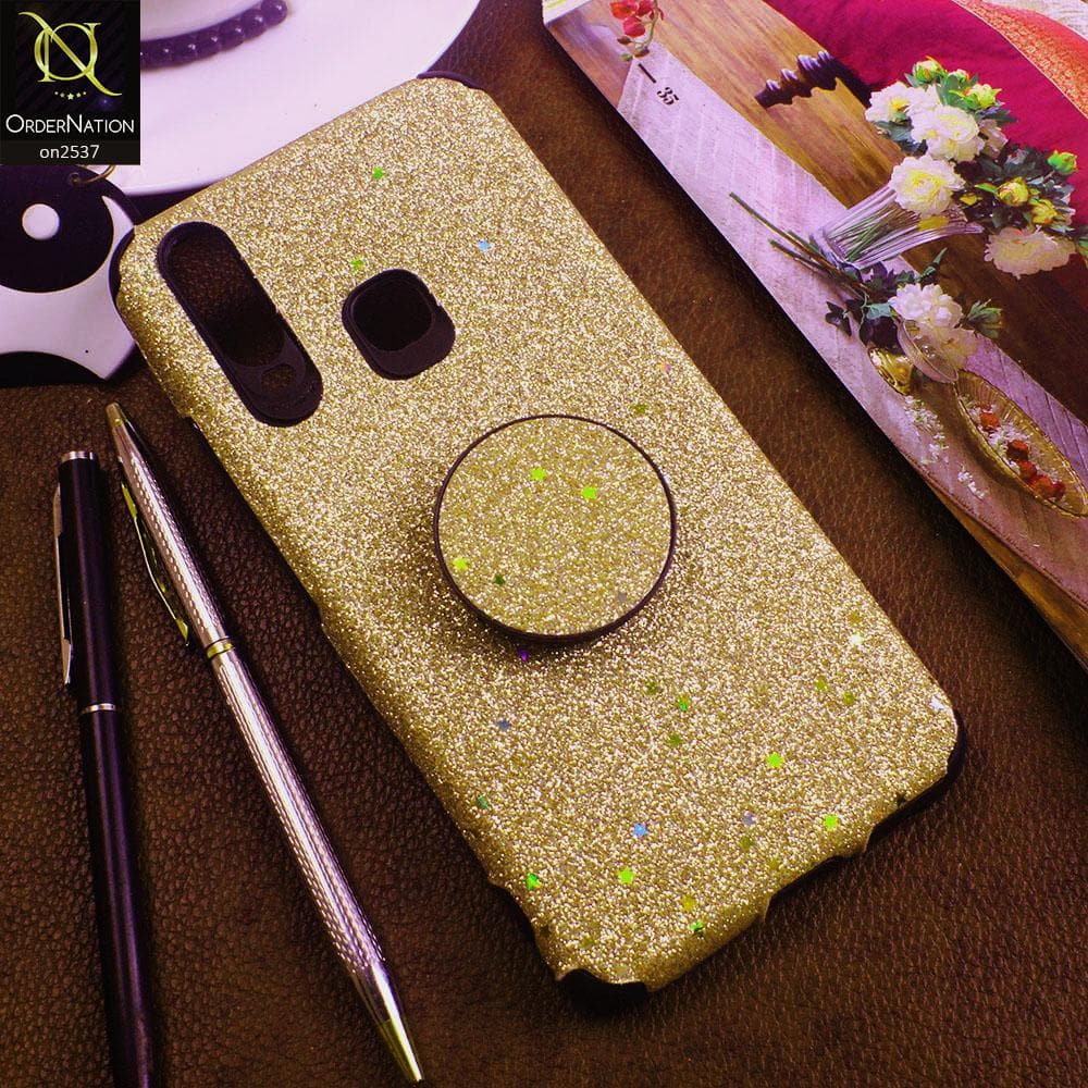 Vivo Y12 - Golden - Soft Girlish Glitter Texture Case with Mobile Holder