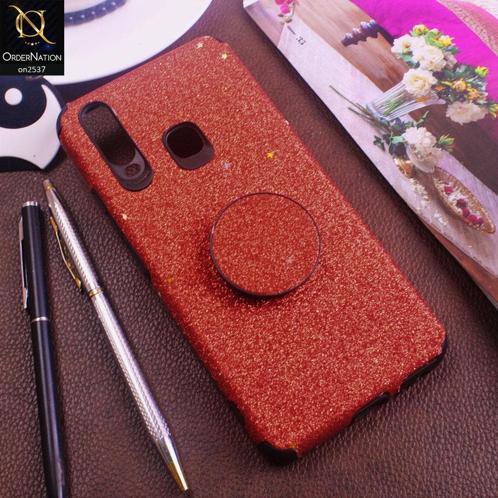 Vivo Y12 - Red - Soft Girlish Glitter Texture Case with Mobile Holder