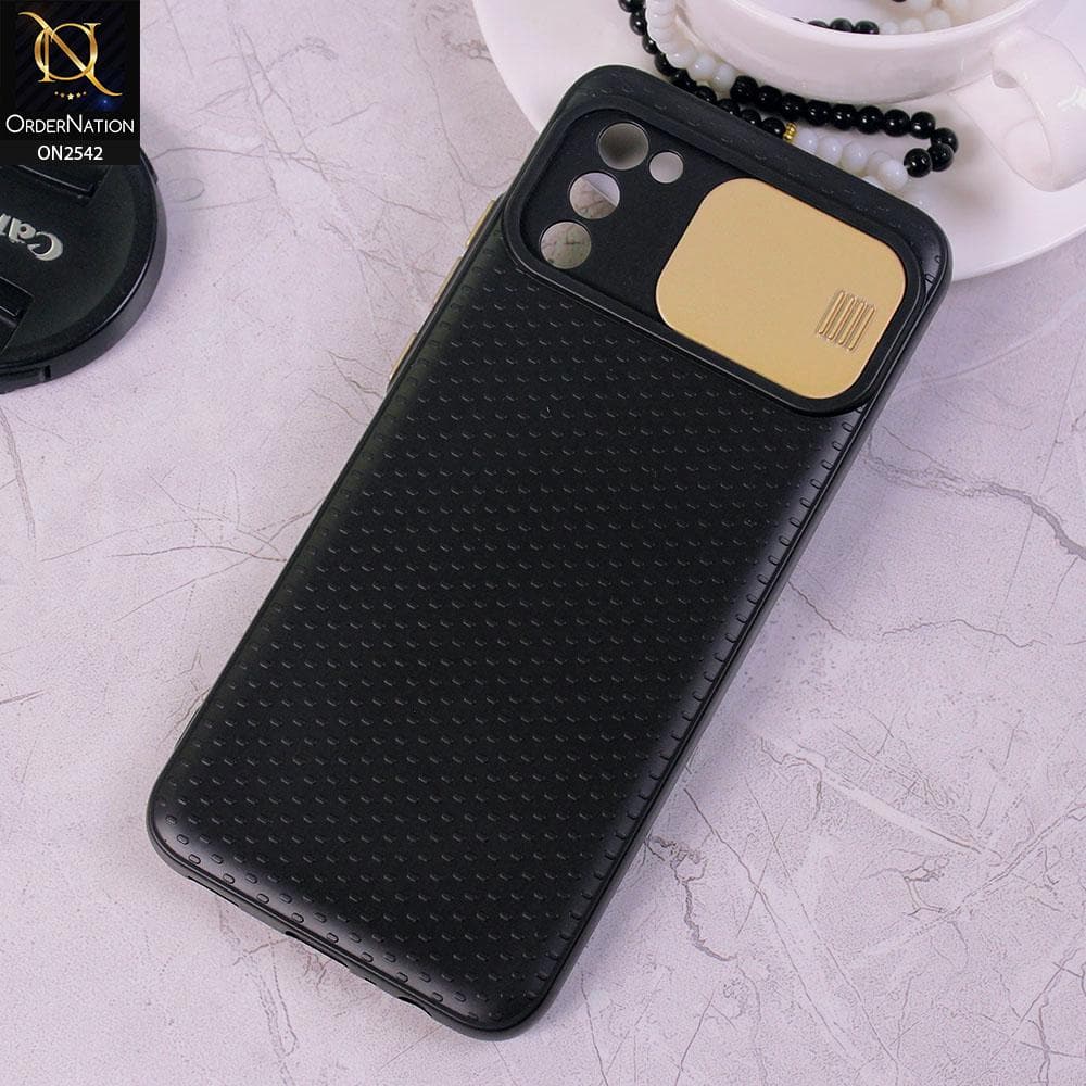 Samsung Galaxy M02s - Golden - New Style Dotted Texture Camera Slider Back Soft Case