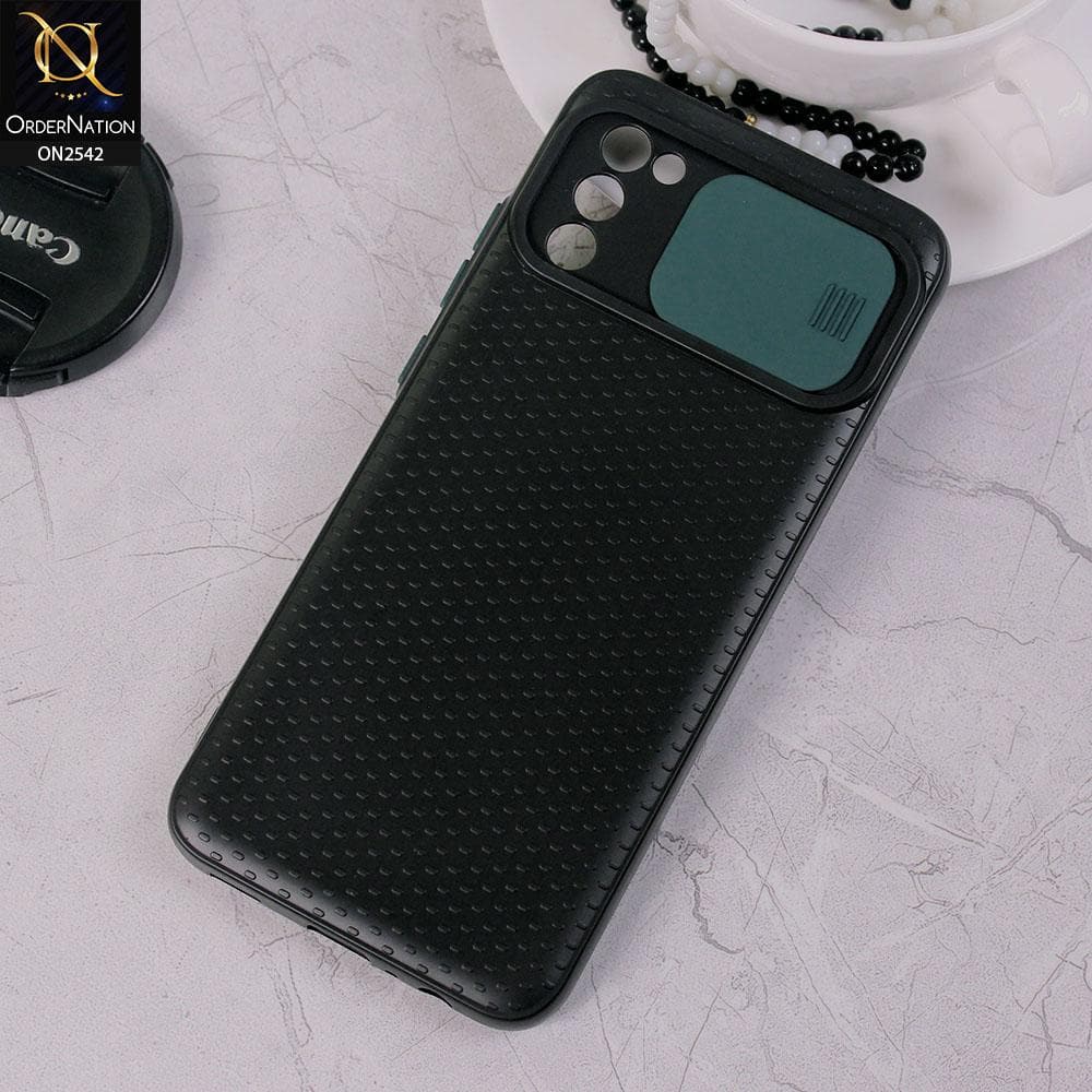 Samsung Galaxy M02s - Green - New Style Dotted Texture Camera Slider Back Soft Case