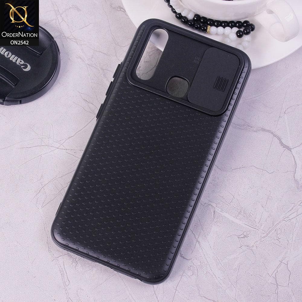 Samsung Galaxy A20s - Black - New Style Dotted Texture Camera Slider Back Soft Case