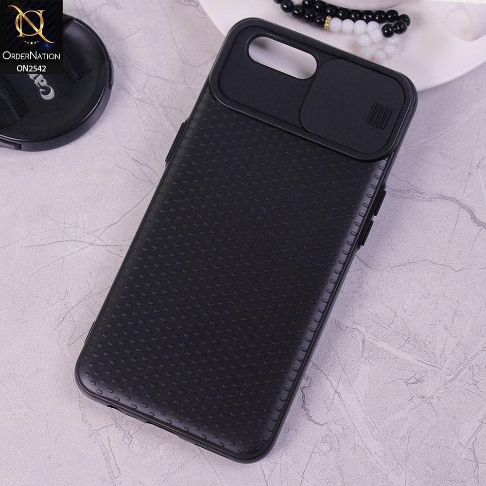 Oppo A12e - Black - New Style Dotted Texture Camera Slider Back Soft Case