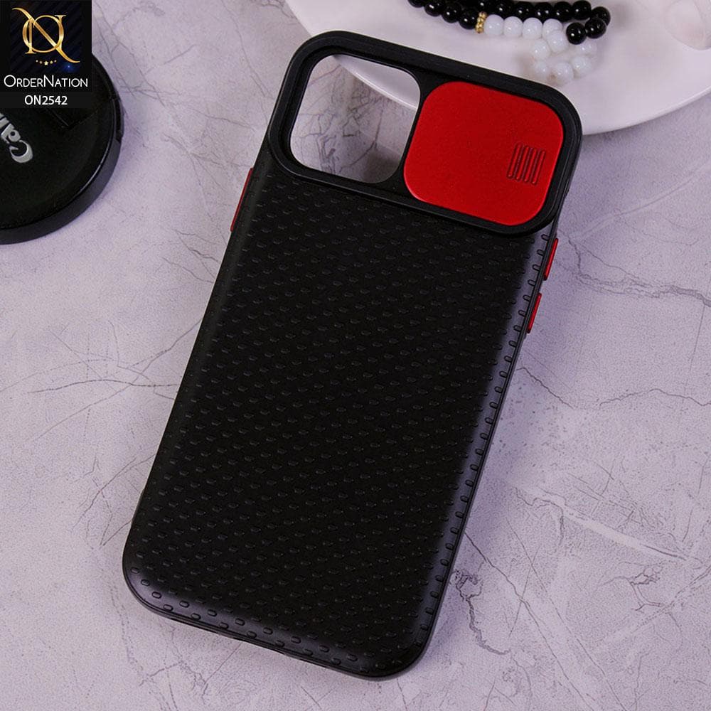 iPhone 12 - Red - New Style Dotted Texture Camera Slider Back Soft Case