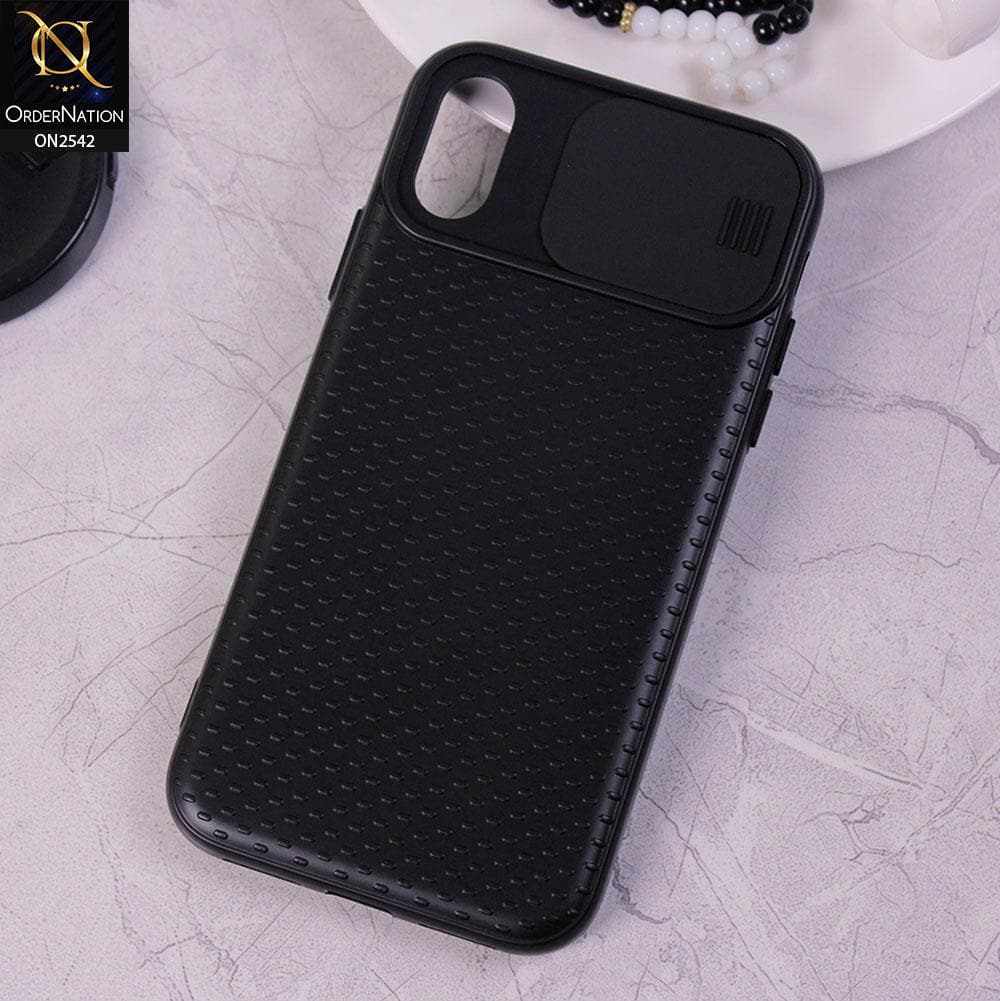 iPhone XS / X - Black - New Style Dotted Texture Camera Slider Back Soft Case