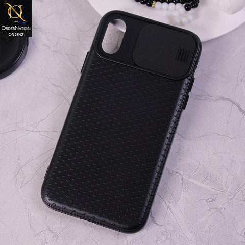 iPhone XS / X - Black - New Style Dotted Texture Camera Slider Back Soft Case