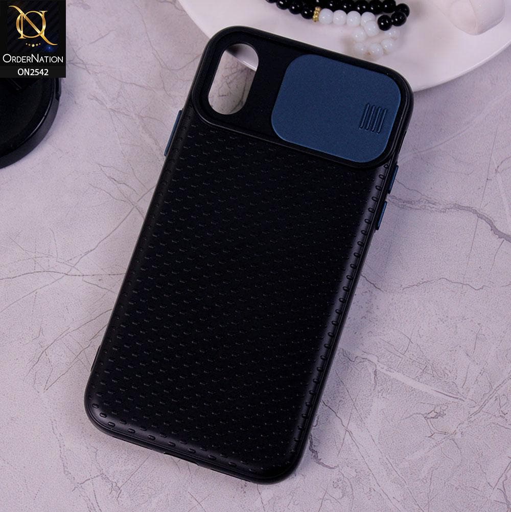 iPhone XS / X - Blue - New Style Dotted Texture Camera Slider Back Soft Case