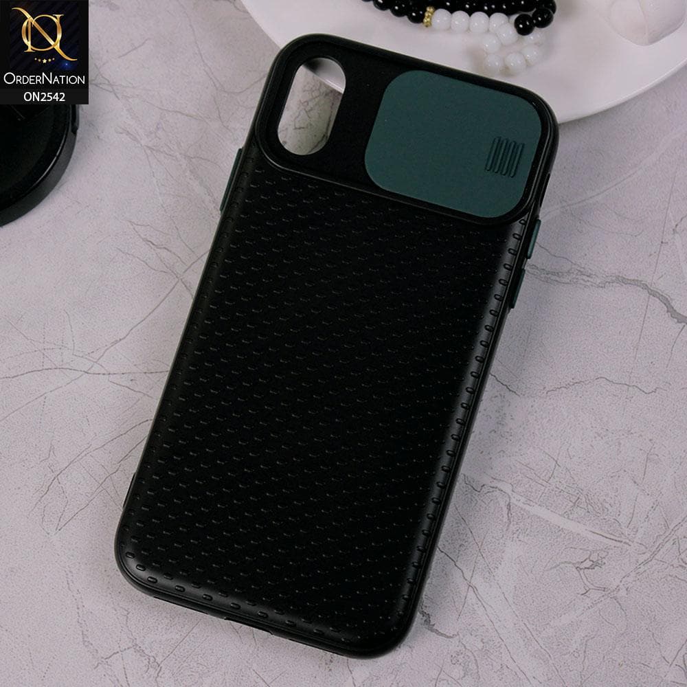 iPhone XS / X - Green - New Style Dotted Texture Camera Slider Back Soft Case