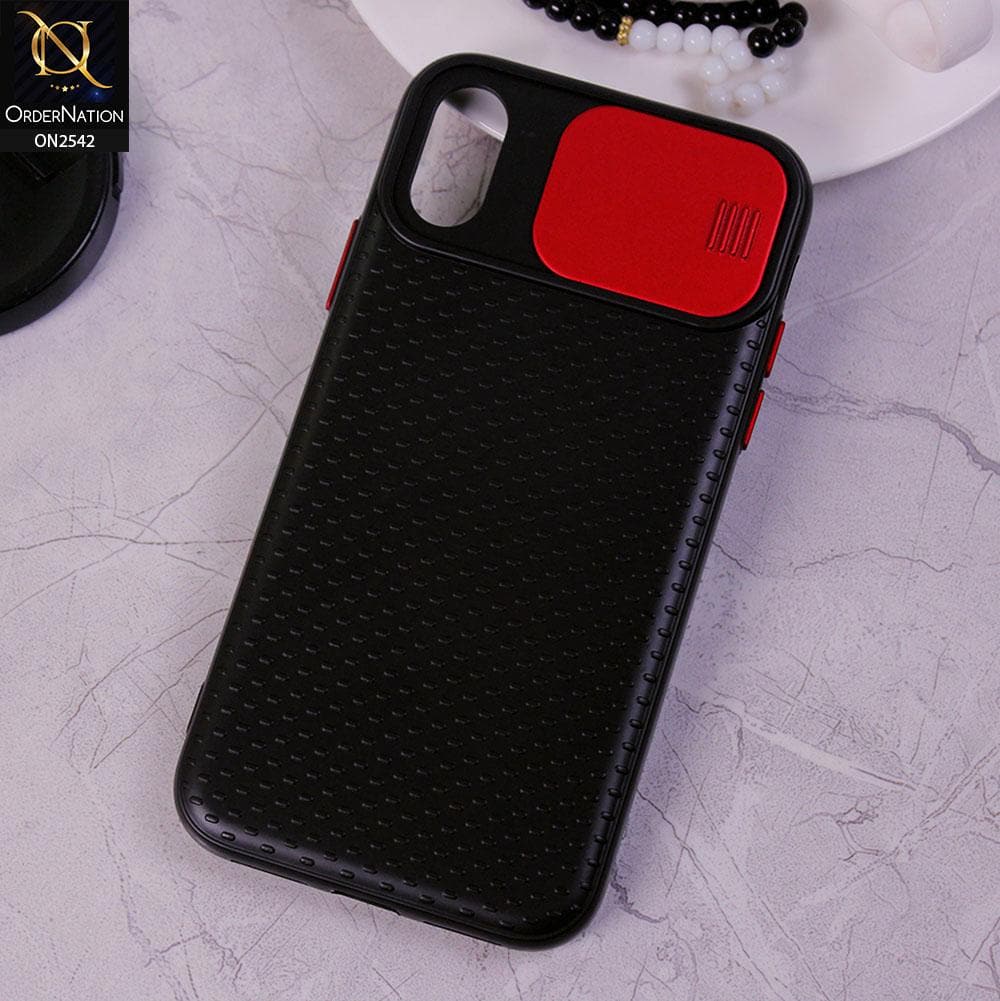 iPhone XS / X - Red - New Style Dotted Texture Camera Slider Back Soft Case