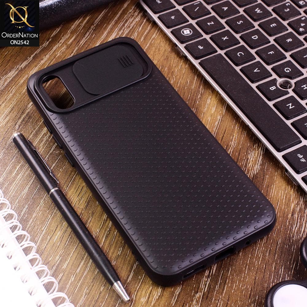 Xiaomi Redmi 9i Cover - Black - New Style Dotted Texture Camera Slider Back Soft Case