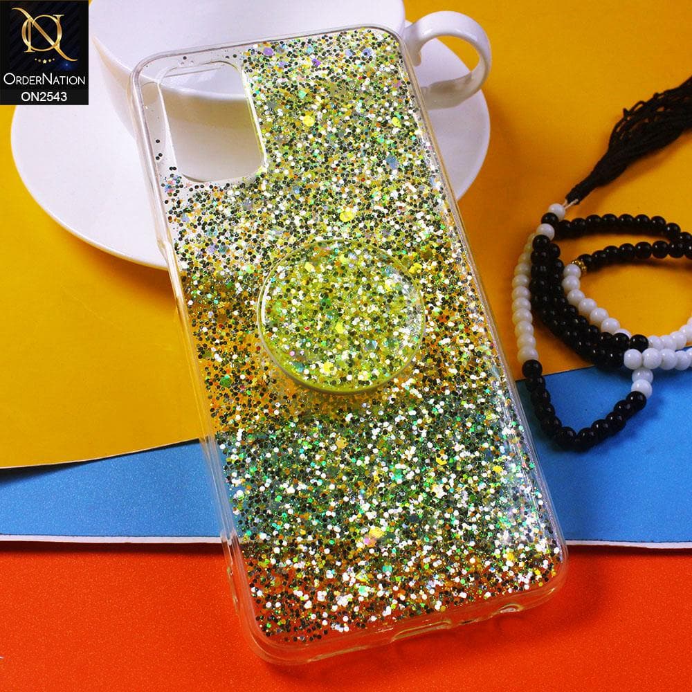 Oppo A52 Cover - Design 2 - New Fashion Bling Not Moving Glitter Soft Case With Pop Shocket - Glitter Does Not Move