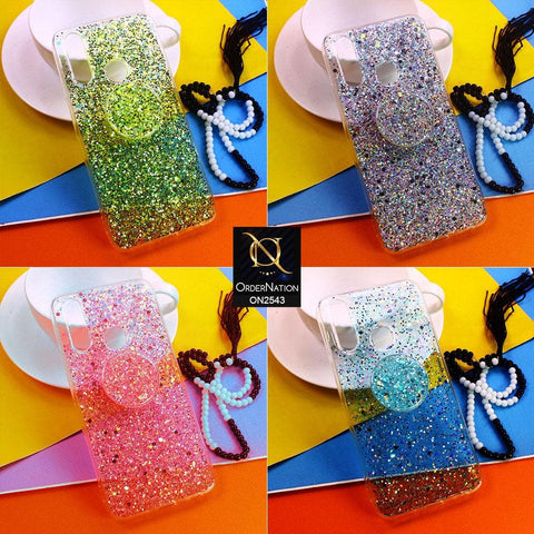 Vivo Y15 Cover - Design 2 - New Fashion Bling Not Moving Glitter Soft Case With Pop Shocket - Glitter Does Not Move