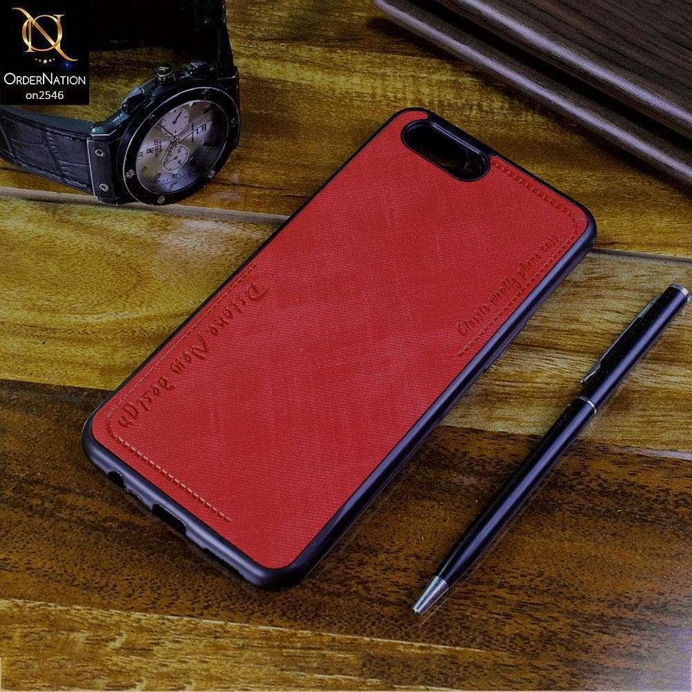 Oppo A5 Cover - Red - New Design Jeans Texture Leather Soft Case