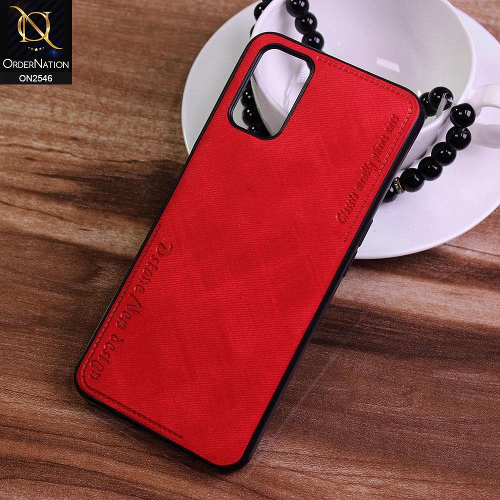 Oppo A72 Cover - Red - New Design Jeans Texture Leather Soft Case