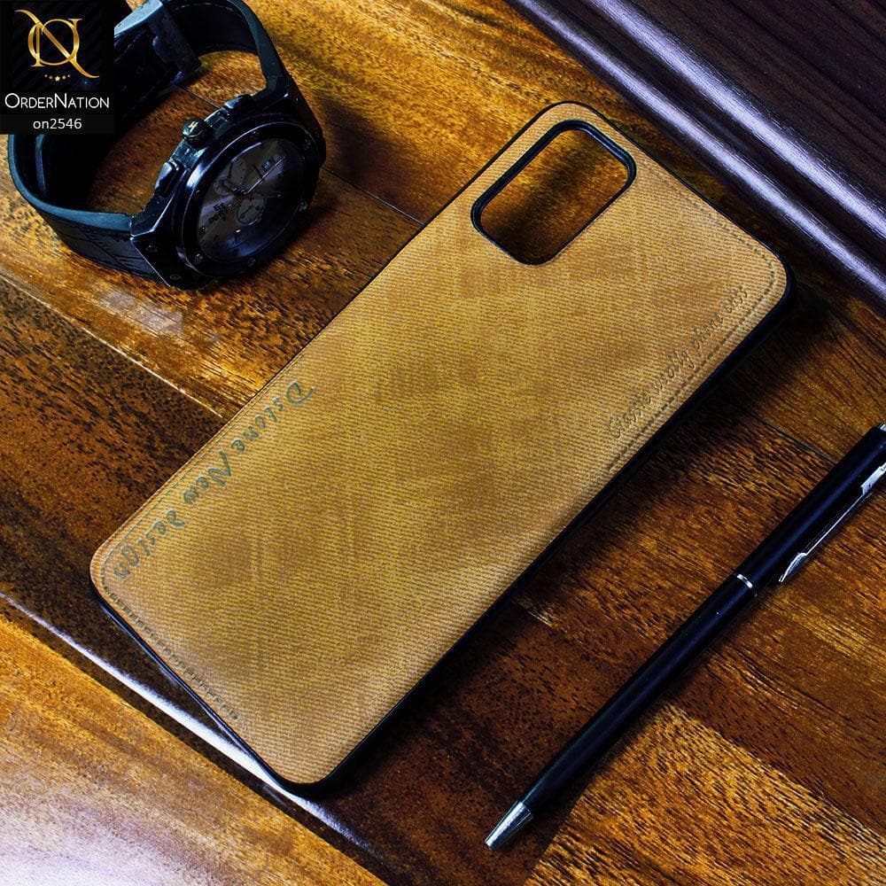 Oppo A92 Cover - Light Brown - New Design Jeans Texture Leather Soft Case