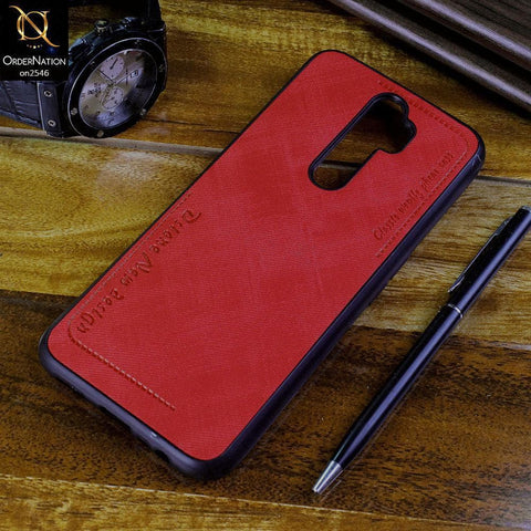 Oppo A9 2020 Cover - Red - New Design Jeans Texture Leather Soft Case